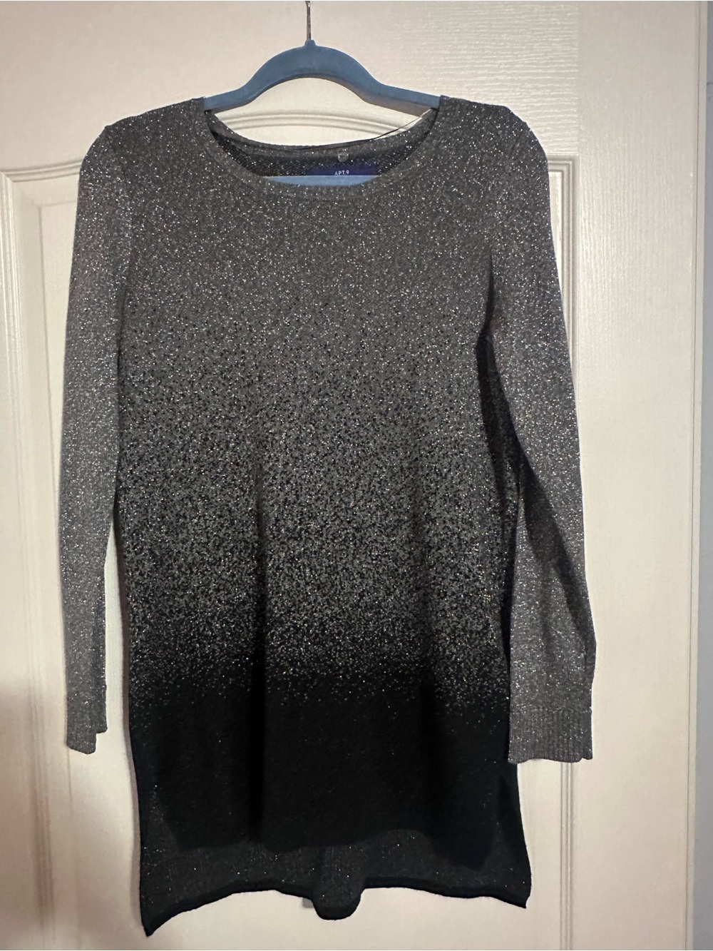 Apt. 9 Metallic Ombre Sparkle Tunic Sweater Gray to Black High-Low Slits Size M